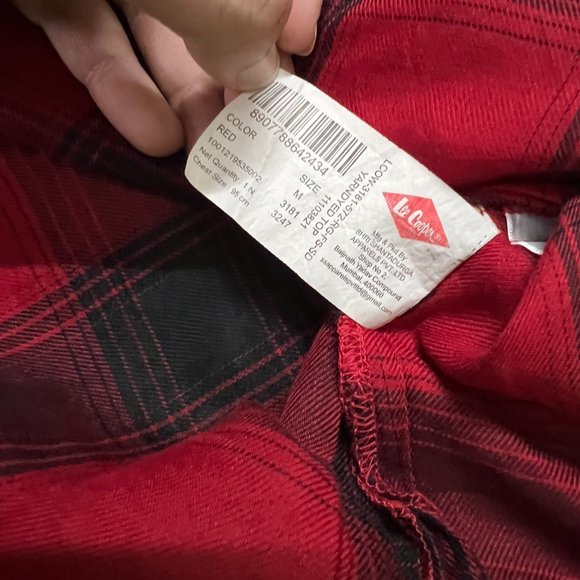 Bright Red and Black Lee Cooper Originals Full Sleeve Shirt - Picture 5 of 7